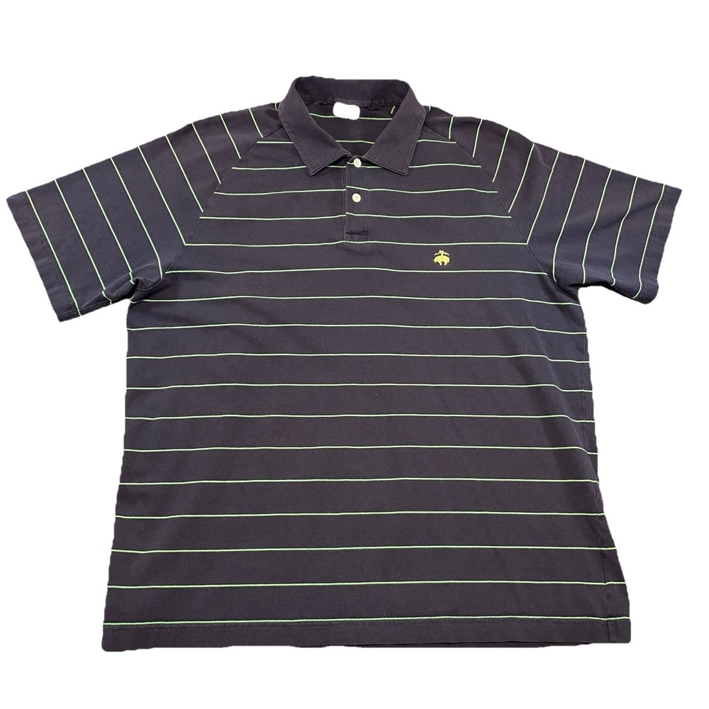 Brooks Brothers Men's Dark Blue with Green Stripes Short Sleeve Polo Shirt XL